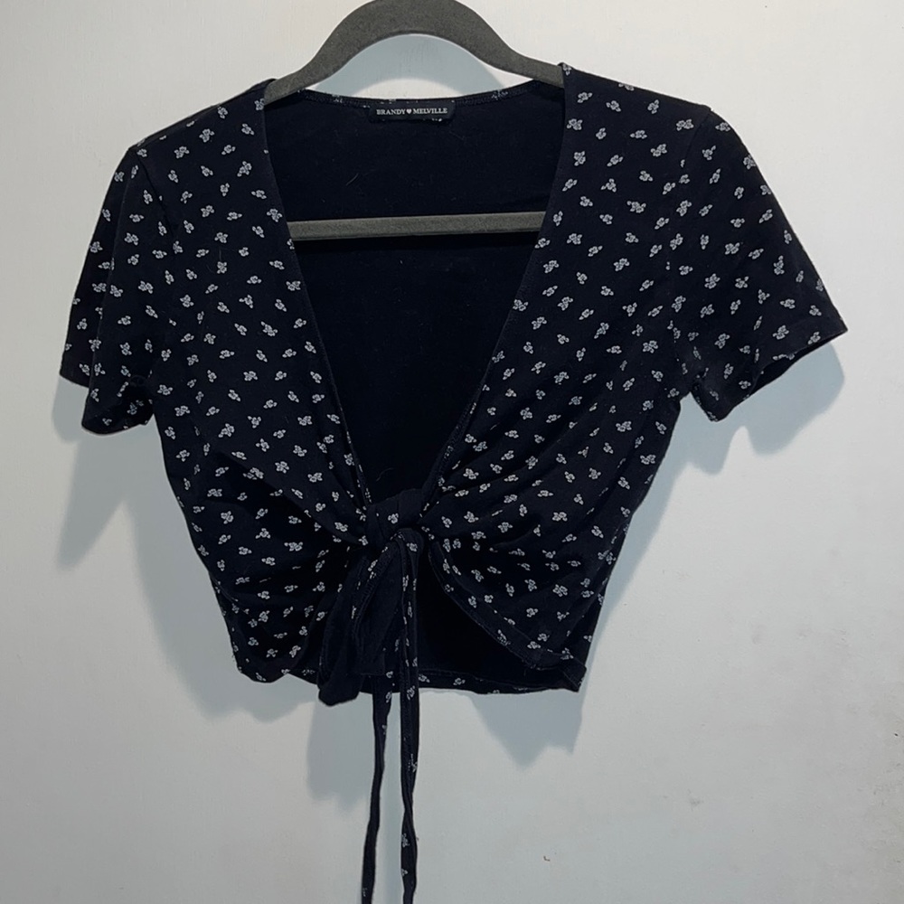 Brandy Melville Navy blue tie crop top